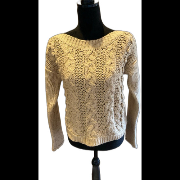 Hazel Cable Knit Sweater Size Small Boat Neckline  Loose Chunky Knit  Relaxed - Picture 1 of 10